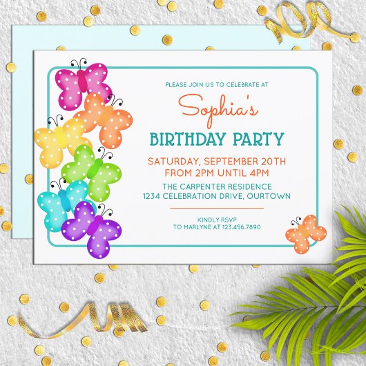 Orange Polkadot Papillon Anniversaire Invitation