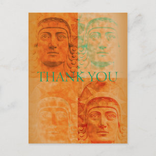 Orange Pop Art Déco Tête de pierre Sculpture Carte