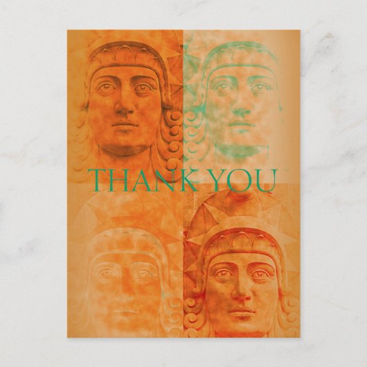 Orange Pop Art Déco Tête de pierre Sculpture Carte (Devant)