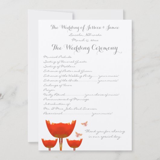 Orange Poppies & Bumble Bees Programme de mariage (Devant)