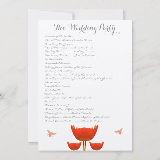 Orange Poppies & Bumble Bees Programme de mariage (Dos)