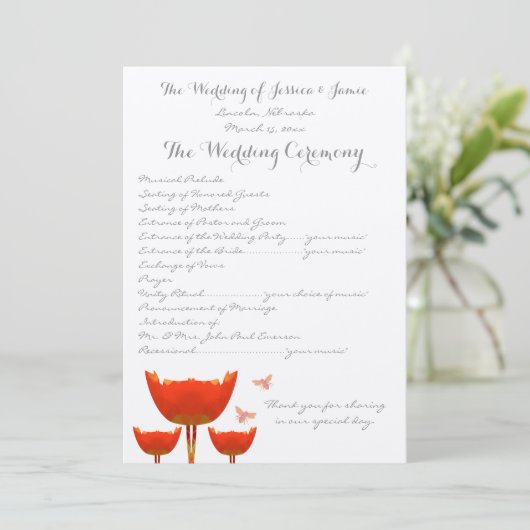 Orange Poppies & Bumble Bees Programme de mariage (Debout devant)