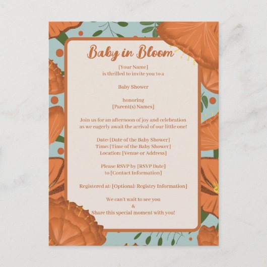 Orange Poppy Baby Bloom Douche Invitation (Devant)