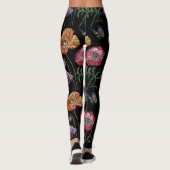 Orange Poppy Black Floral Aquarelle Leggings (Dos)