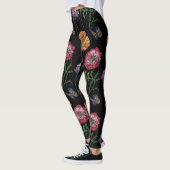 Orange Poppy Black Floral Aquarelle Leggings (Gauche)