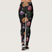 Orange Poppy Black Floral Aquarelle Leggings (Dos)