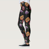 Orange Poppy Black Floral Aquarelle Leggings (Gauche)