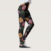 Orange Poppy Black Floral Aquarelle Leggings (Droite)