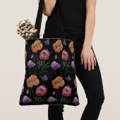 Orange Poppy Black Floral Sac fourre-tout d'aquare (De près)