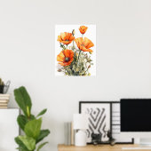 Orange Poppy Flowers Art Print Poster (Bureau à domicile)