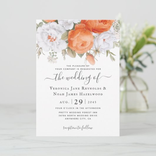 Orange Punch Ranunculus Florals Invitation (Debout devant)