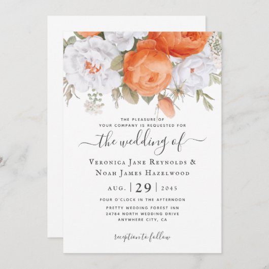 Orange Punch Ranunculus Florals Invitation (Devant / Derrière)
