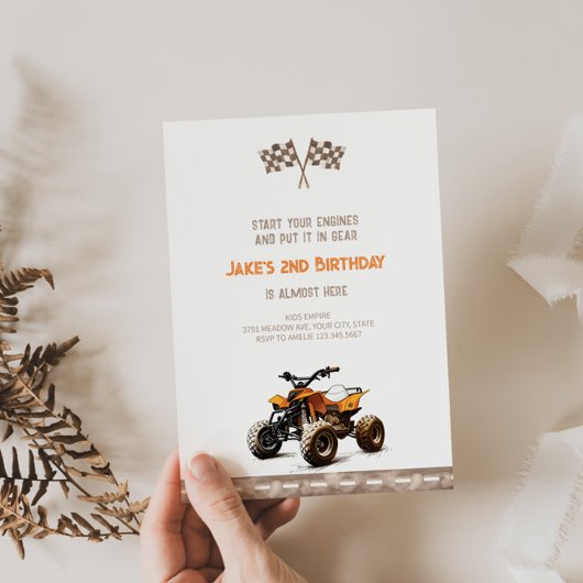 Orange Quad Bike Invitation Anniversaire