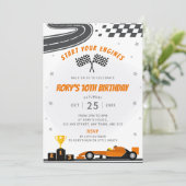 Orange Racing Car Anniversaire Fête Invitation (Debout devant)