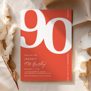 Orange Red 90th Birthday Party Invitation
