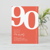 Orange Red 90th Birthday Party Invitation (Debout devant)