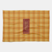 Orange Red Custom Name Hand Towel Autumnal Plaid Theedoek (Horizontaal)