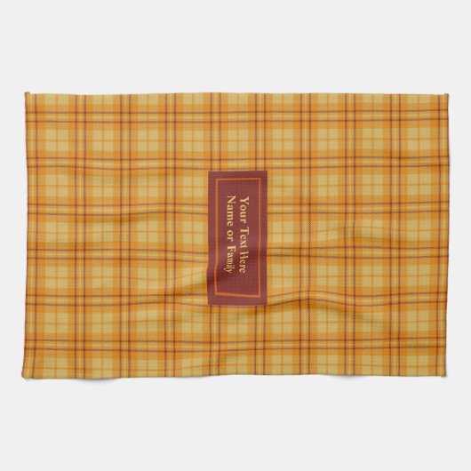 Orange Red Custom Name Hand Towel Autumnal Plaid Theedoek (Horizontaal)