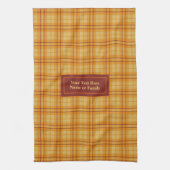 Orange Red Custom Name Hand Towel Autumnal Plaid Theedoek (Verticaal)