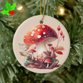 Orange Red Woodland Mushroom Cottagecore Keramisch Ornament