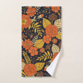Orange rétro, Jaune & Marine Floral (Serviette à main)