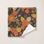 Orange rétro, Jaune & Marine Floral (Gant de toilette)