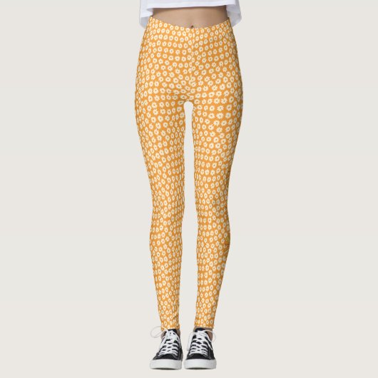 Orange Retro les années 70 Leggings Fleurs (Devant)