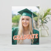 Orange Retro Typographie Faire-part de graduation (Debout devant)