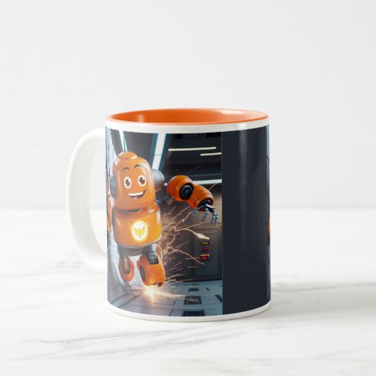 Orange Robot Buddy Mug - Drinkware futuriste pour (Devant gauche)