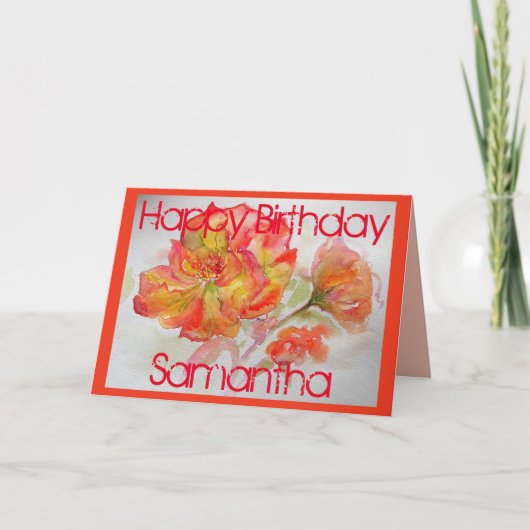 Orange Rose Aquarelle Rose fleurs florales Carte (Devant)