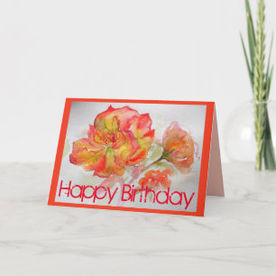 Orange Rose Aquarelle Rose fleurs florales Carte