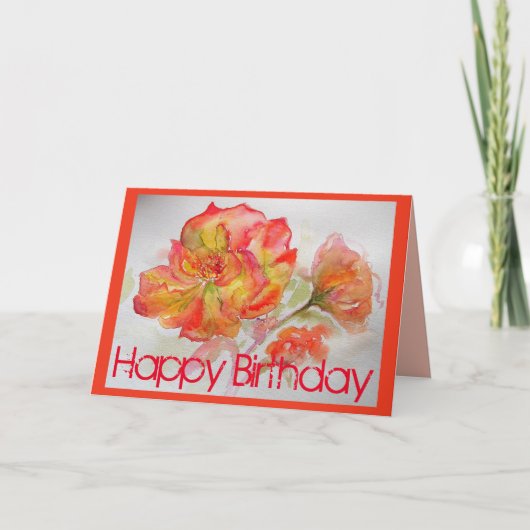 Orange Rose Aquarelle Rose fleurs florales Carte (Devant)