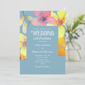 Orange rose Floral Dusty Blue Faire-part de mariag (Debout devant)