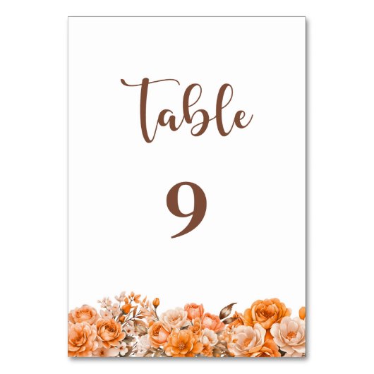 Orange Rose Floral Mariage Numéro de table (Dos)