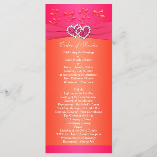 Orange rose Floral, Programme de mariage des coeur (Devant)