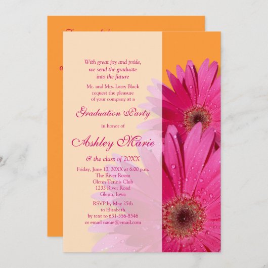 Orange rose Gerbera Daisy Graduation Invitation (Devant / Derrière)