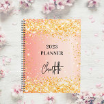 Orange rose or parties scintillant script glam 202<br><div class="desc">Un arrière - plan orange et rose en dégradé d'or. Décoré avec des étincelles de parties scintillant en faux or. Personnalisez et ajoutez un titre et un nom. Le nom est écrit avec un script moderne,  signature look.</div>