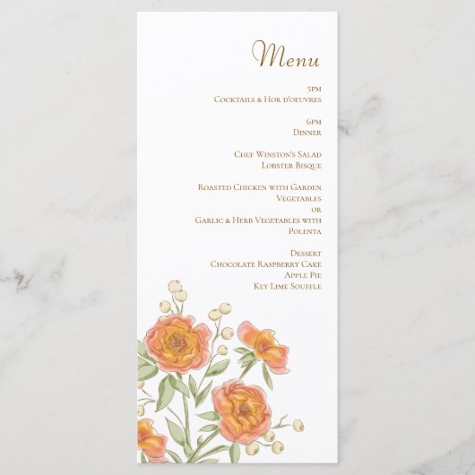 Orange Rose Wedding Menus (Devant)