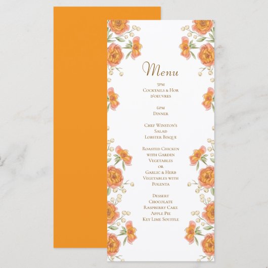 Orange Rose Wedding Menus Menu (Voorkant / Achterkant)