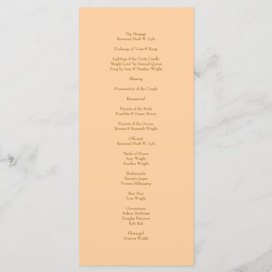 Orange Rose Wedding Programs Menu (Achterkant)