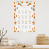 Orange Rose Wedding Seating Chart Poster (Keuken)