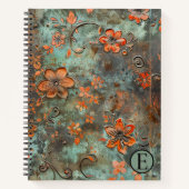 Orange rouillé Carnet spiral fleuri élevé (Devant)