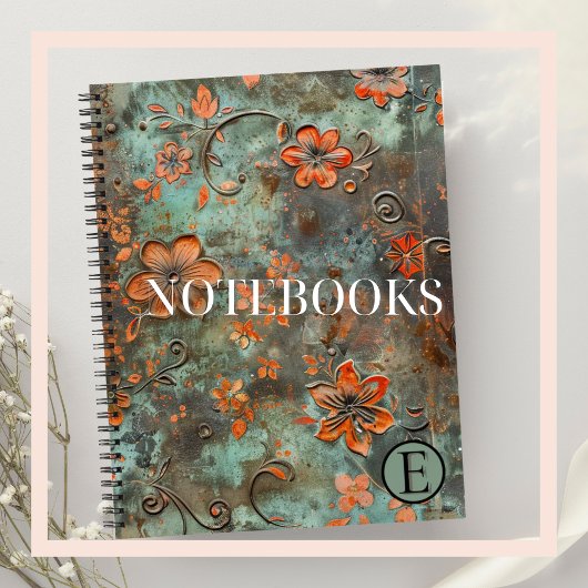 Orange rouillé Carnet spiral fleuri élevé