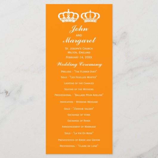 Orange Royal Couple Wedding Programme (Devant)