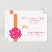 Orange Ruban rose Fleur Mariage RSVP Répondre Cart (Devant / Derrière)