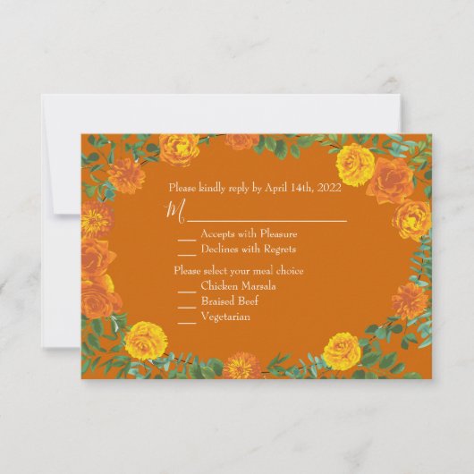 Orange & Rust Fall Peony Rose Invitation Réponse (Devant)