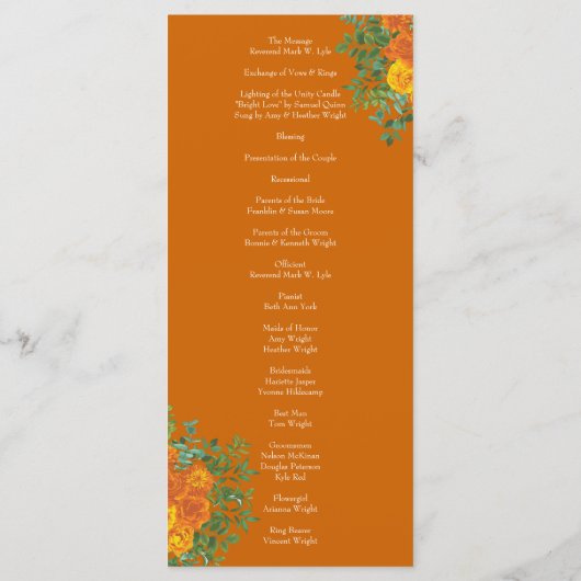 Orange Rust Fall Peony & Rose Wedding Programmes (Dos)