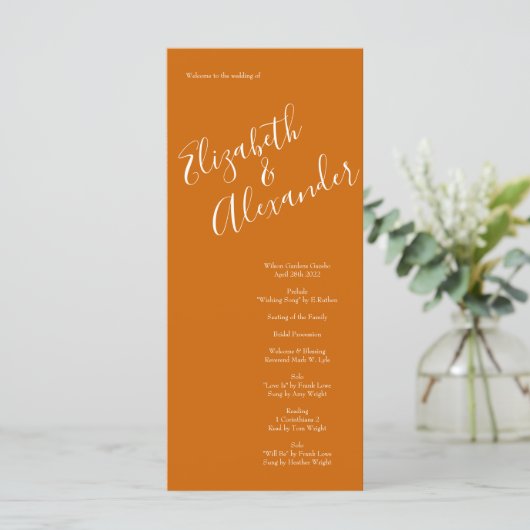 Orange Rust Fall Peony & Rose Wedding Programmes (Debout devant)
