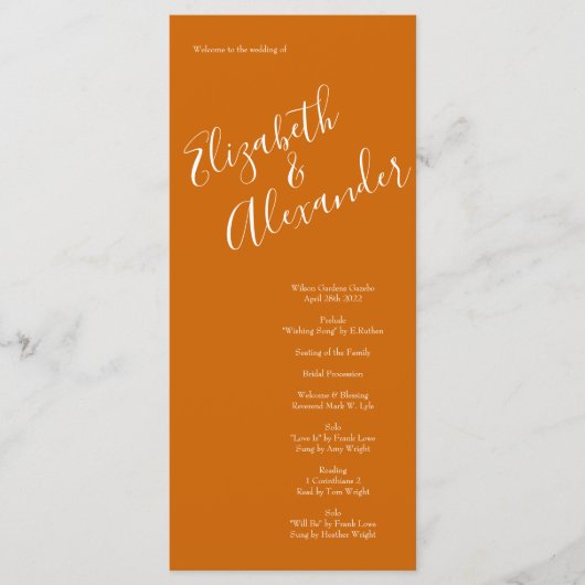 Orange Rust Fall Peony & Rose Wedding Programmes (Devant)