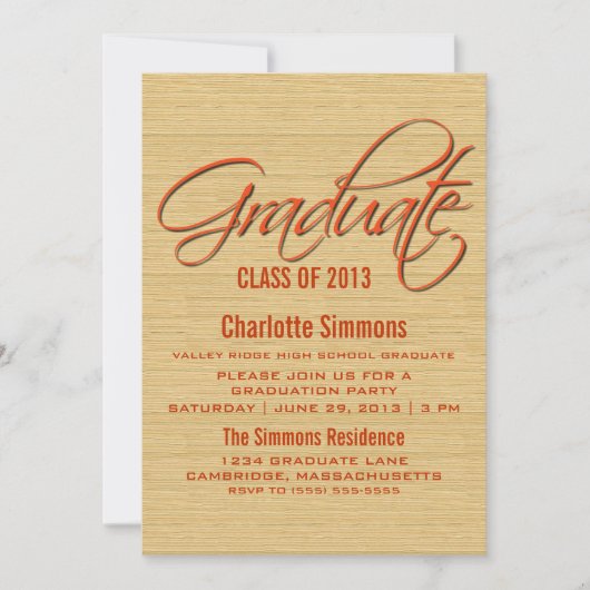 Orange Rustic Script Invitation de graduation (Devant)